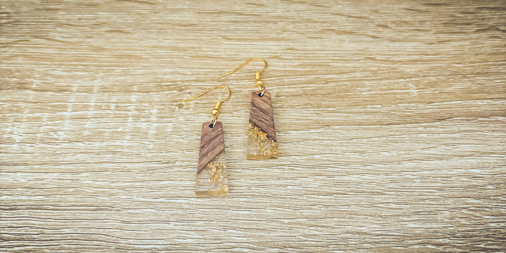 Beautiful Wood and Gold Fleck Resin Earrings