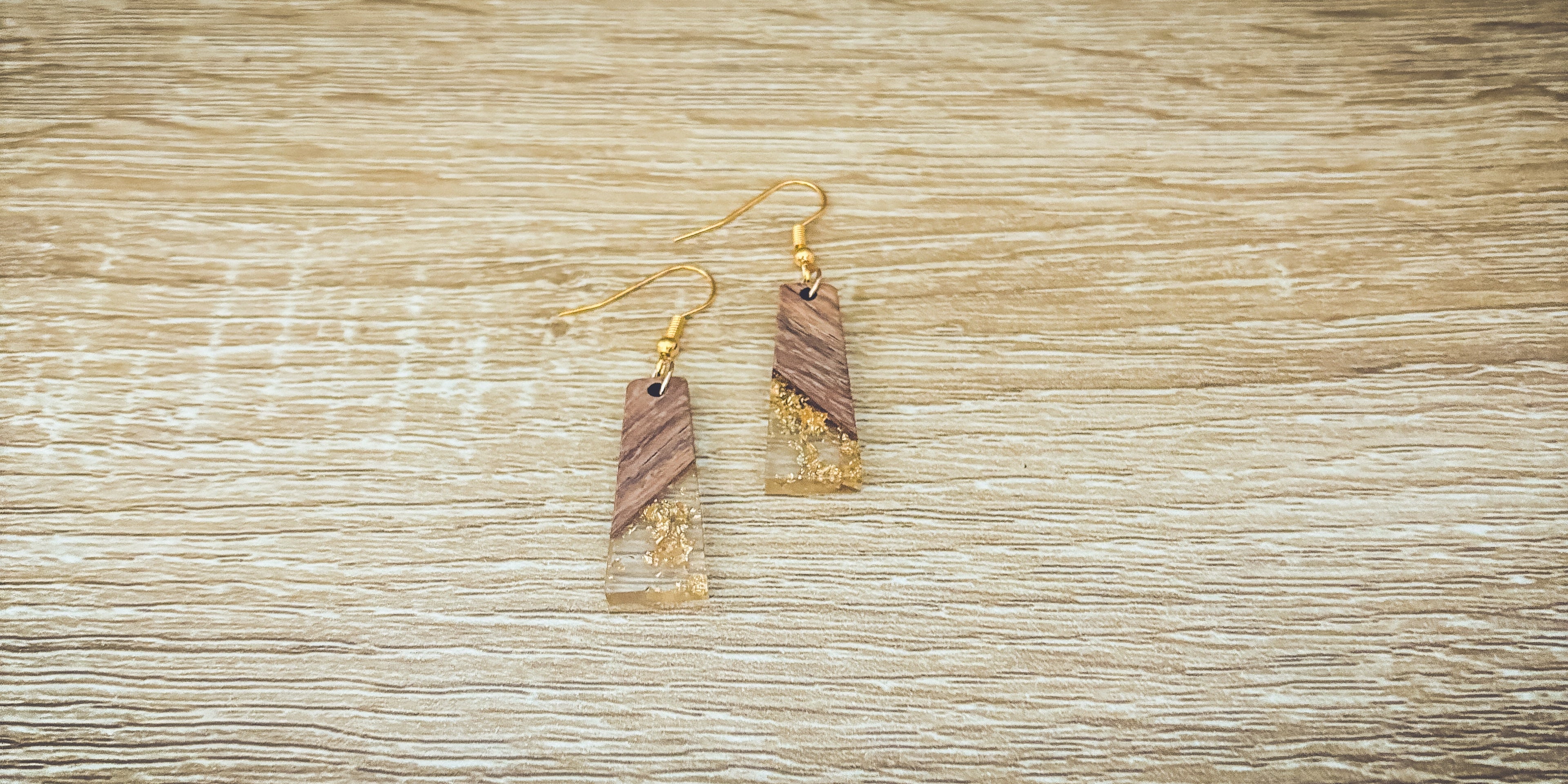 Beautiful Wood and Gold Fleck Resin Earrings