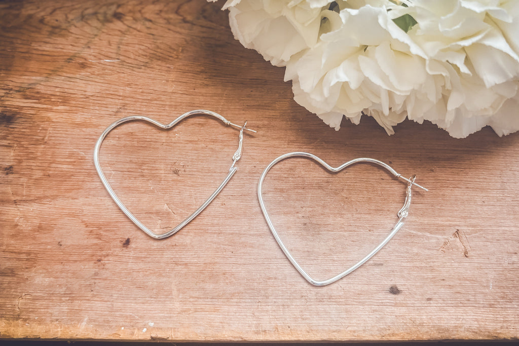 Beautiful Silver Heart Hoop Earrings