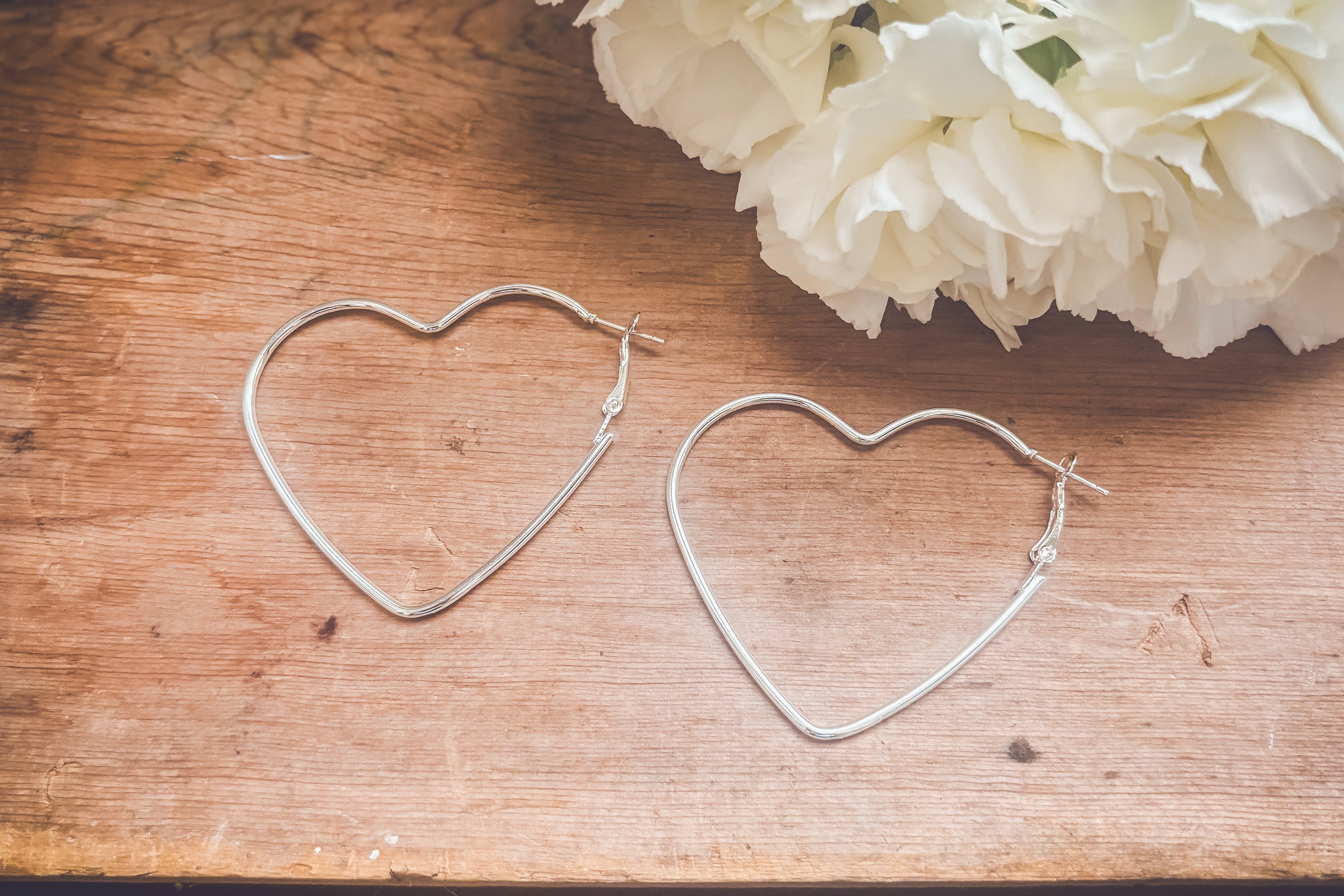 Beautiful Silver Heart Hoop Earrings