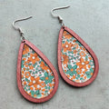 Beautiful Wood and Cork Orange and Turquoise Flower Earrings