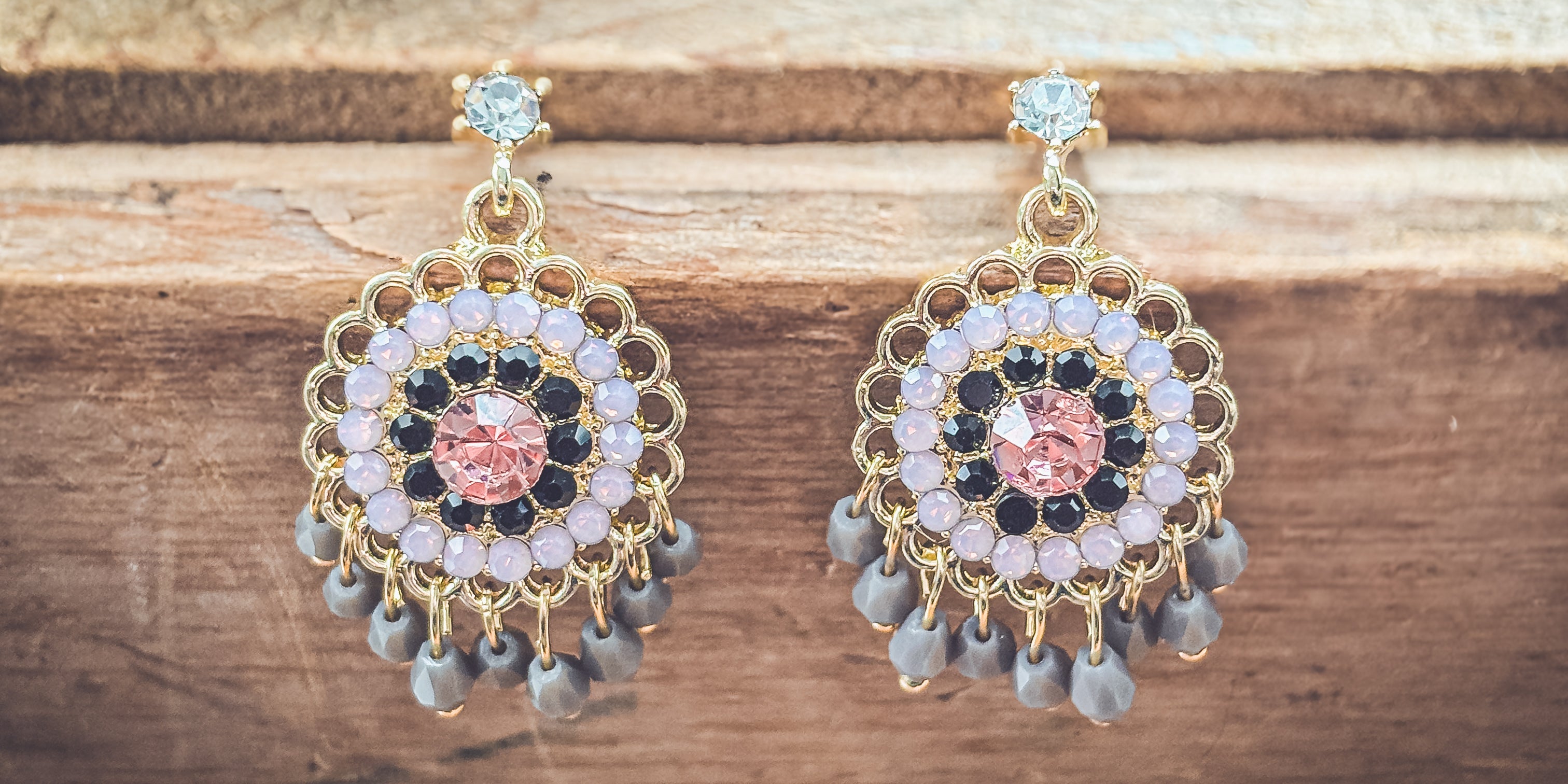 Beautiful Pink and Purple Crystal Drop Earrings