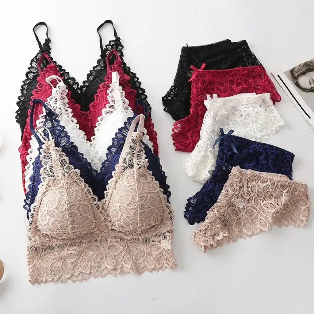 Lace Bra and Panty Set – Seamless Wire-Free Embroidered Lingerie
